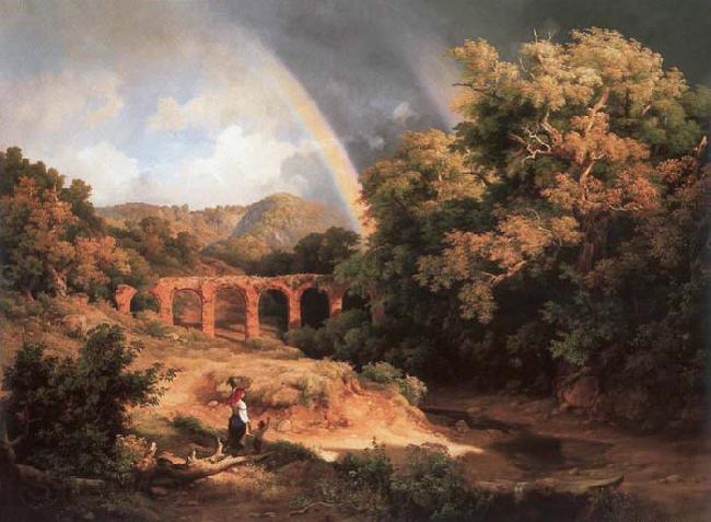 Karoly Marko the Elder Italian Landscape with Viaduct and Rainbow Spain oil painting art